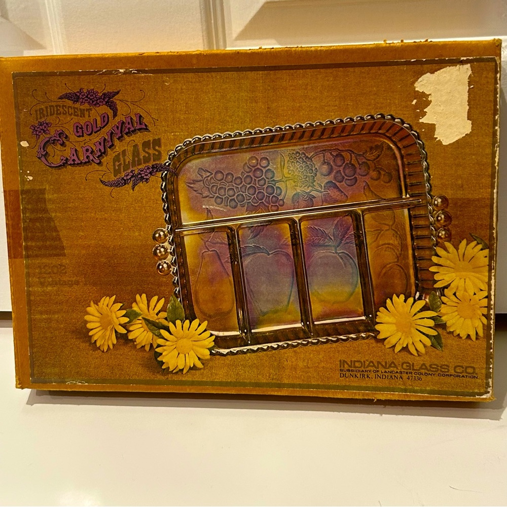 Indiana Glass Iridescent Gold Carnival Glass Relish Tray